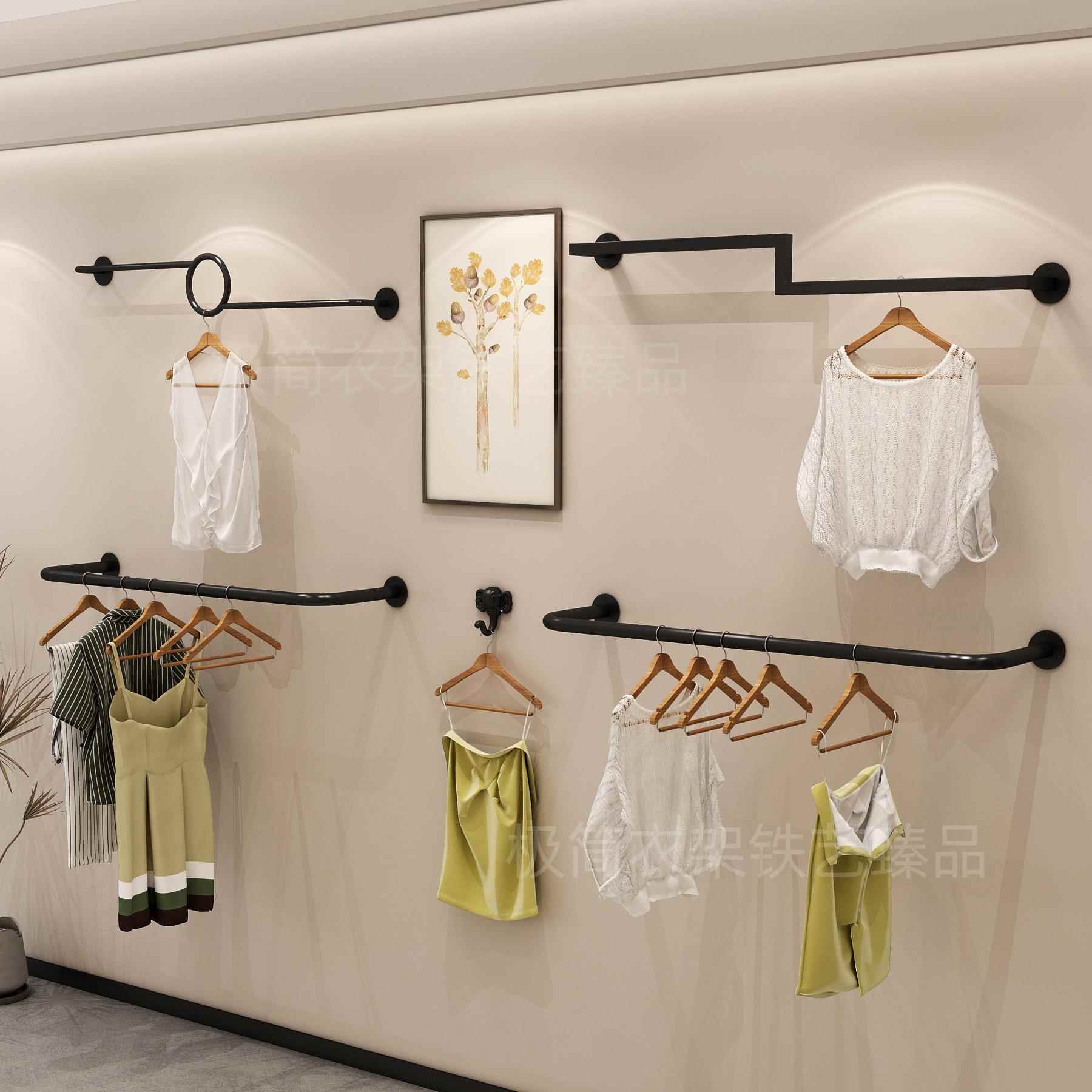 需定制服装店展示架侧挂上墙衣服架加厚货架男女装正挂衣服杠组合