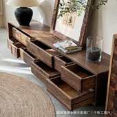 柜侘厅长老抽屉榆木寂原木柜多实木风落地客小户型储物家具电视柜