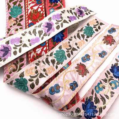 复古中国风民族绣花条码 4色刺绣服装辅料箱包条码花边 厂家批发