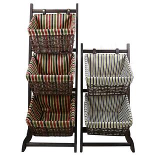 卧收纳筐代落地客厅物架室实木藤编吊置篮简约现DID多层收纳架储