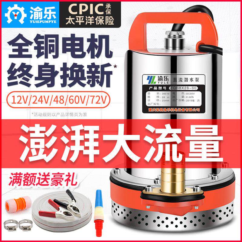 渝乐12V直流潜水泵24V48V60V伏电动车电瓶式小型抽水泵机农用灌溉
