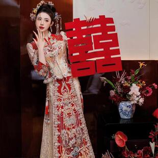 金色秀禾服新娘2025新款立领显高出阁服香槟色显瘦复古中式出阁服