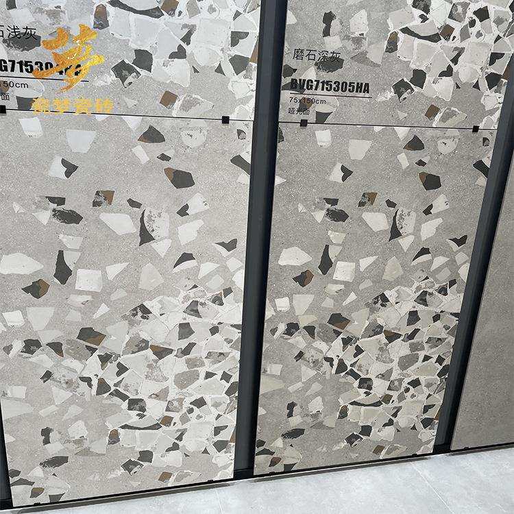 别墅瓷砖灰色哑光大颗粒系水磨石地砖750x1500花园阳台厨卫墙砖