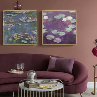 喷绘抽象油画现代简约抽象莫奈睡莲中式 饰画 单联大幅客厅玄关装
