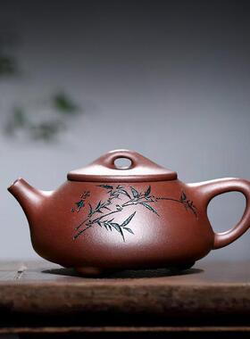 高档 宜兴手工紫砂壶茶叶壶茶家用具李晓璐竹石套装2瓢00cc