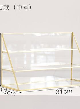 高档轻奢黄铜玻璃三层首饰专手镯架耳环首饰柜展示架妆化品收纳摆