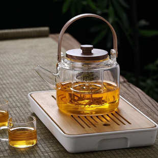 厂家批发提梁煮茶壶 锤纹玻璃泡茶壶 大容量蒸煮两用提梁壶 日式