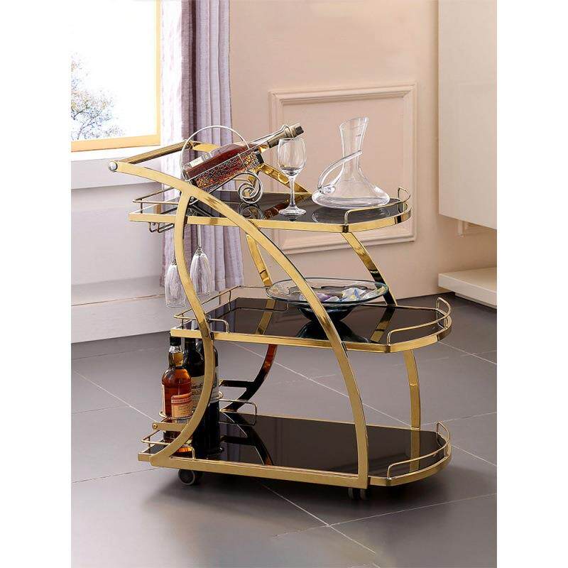 茶水车不锈钢移动玻璃餐车酒店三层手推车酒水车商用小推车点心车