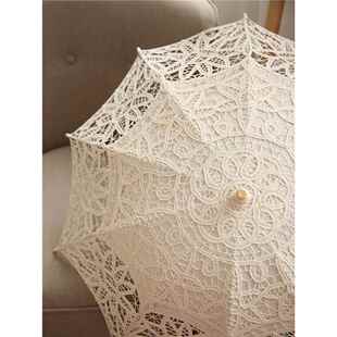 7YX复古蕾丝伞女木质直杆伞婚庆拍摄婚礼拍照写真白色结婚工