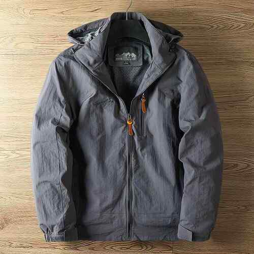 Men's medium to long jacket with detachable hat, outdoor