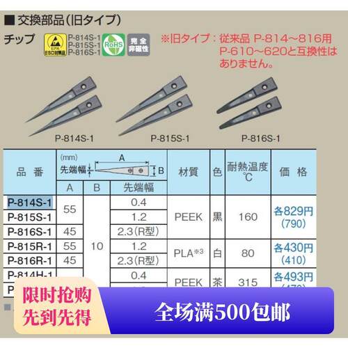宝三HOZAN镊子头P-612S-1，HOZAN镊子P-612-S用镊子头P-612S-1