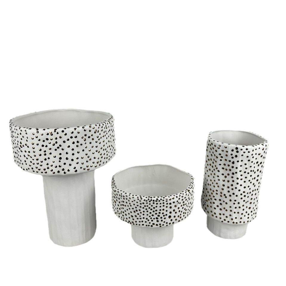 简欧现代白色陶瓷高脚花盆意式极简插花器客厅家居饰品花瓶摆件