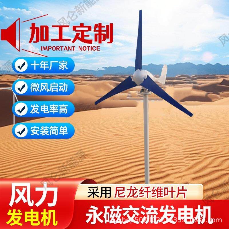 小型风力发电机100W12v蓝色3/5叶片风光互补太阳能路灯新能源