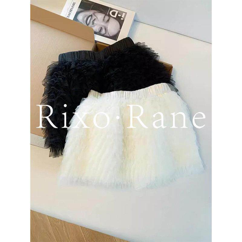 法国Rixo Rane 高级感褶皱蓬蓬网纱半身裙女夏季高腰显瘦短裙子