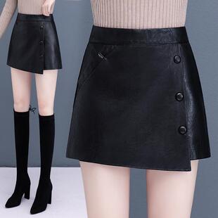 显品牌绵羊高腰裙秋冬新款半身裙女瘦字皮短款包臀7705皮靴裤裙