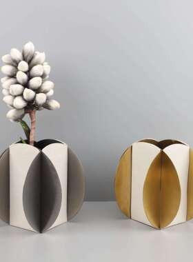 新中创艺意术金板属0029皮革花器摆件样房酒店家居客厅创意式软装