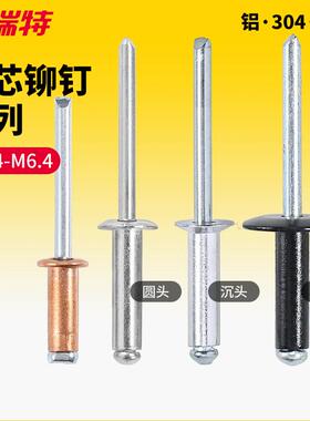 不锈钢抽芯铆钉平头套装铝拉钉大帽圆头沉头拉铆钉卯 丁柳钉紫铜