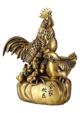 合家欢乐黄铜摆件小鸡公鸡工艺品家居客厅摆饰装饰品新婚堂内摆件