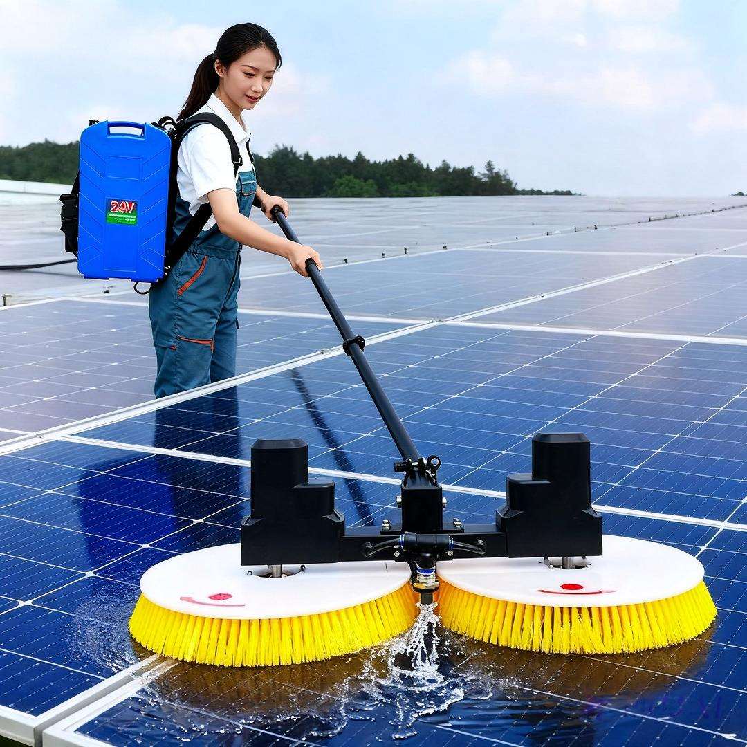 电动双头手持式清洁刷双动力光伏板清洗机太阳能板清洁工具机器人