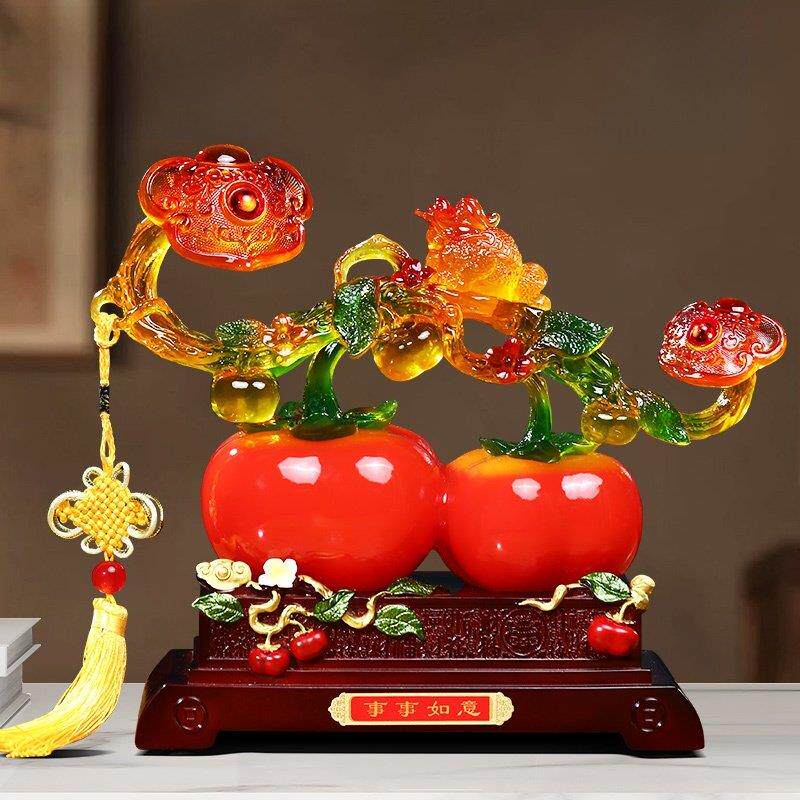 采购产品一切顺利,柿子招财,金蟾蜍,客厅,门厅,电视柜装饰,