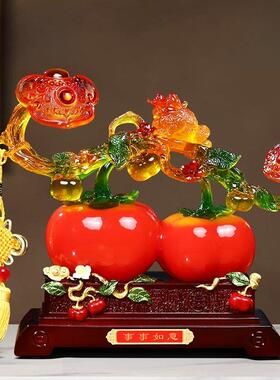 采购产品一切顺利，柿子招财，金蟾蜍，客厅，门厅，电视柜装饰，