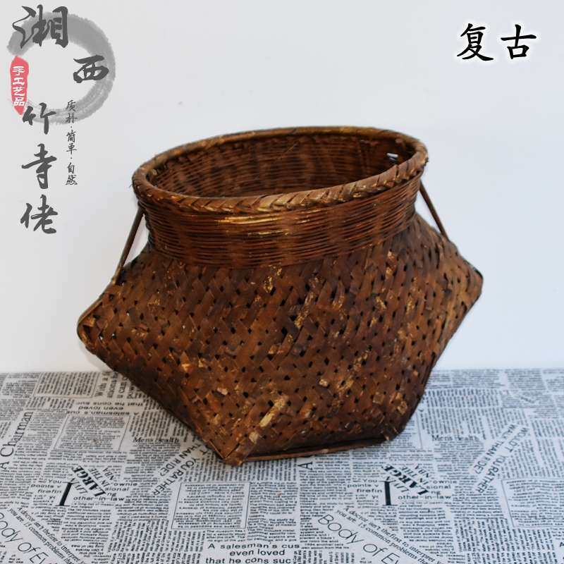 湘黔竹编烟熏超大鱼篓复古竹篓子竹筐水果茶叶采摘篓装饰道具包邮