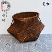 包邮 湘黔竹编烟熏超大鱼篓复古竹篓子竹筐水果茶叶采摘篓装 饰道具
