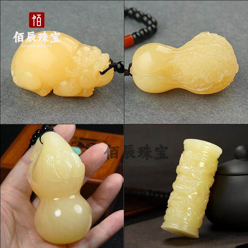 天然米黄玉貔貅手把件直播高货黄玉白菜福猪金蟾玉器文玩把件