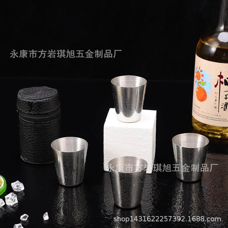 厂家直销不锈钢酒杯套装 贴皮小酒杯 30ml便携式户外酒具