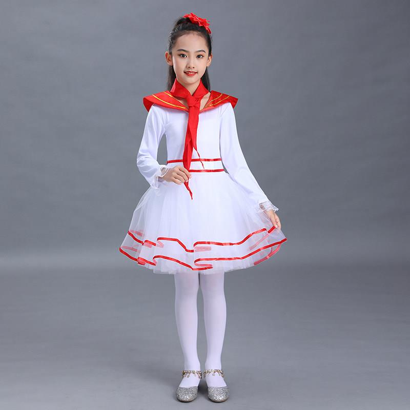 六一儿童节合唱服中小学生红领巾纱裙白色女童儿童少先队员演出服
