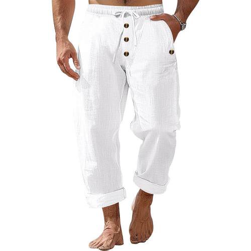 Beach pants cotton and linen drawstring pants for men