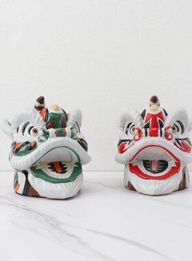 新中式国风树脂醒狮舞狮子头摆件家居玄关客厅样板间桌面创意工艺