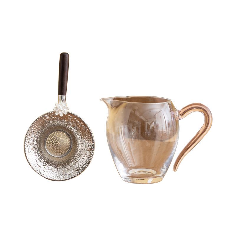 玻璃公道杯高硼硅分茶器粉色把耐热匀茶器透明公杯合金茶漏组合图片