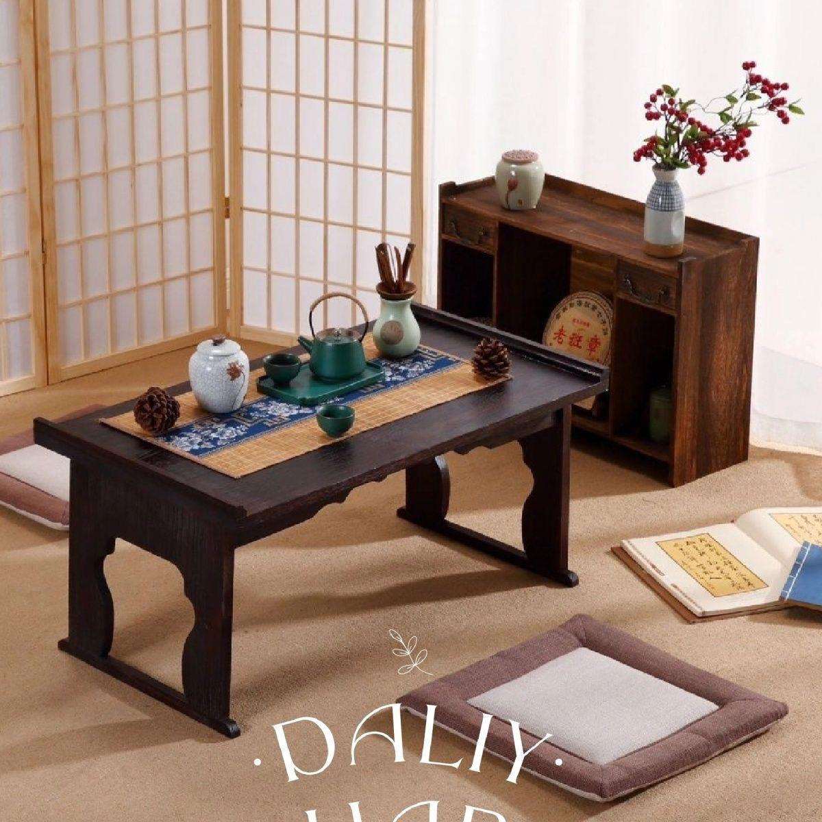 实木飘窗小桌复古风拍照道具矮桌茶桌可折叠床上卧室仿古桌子中式