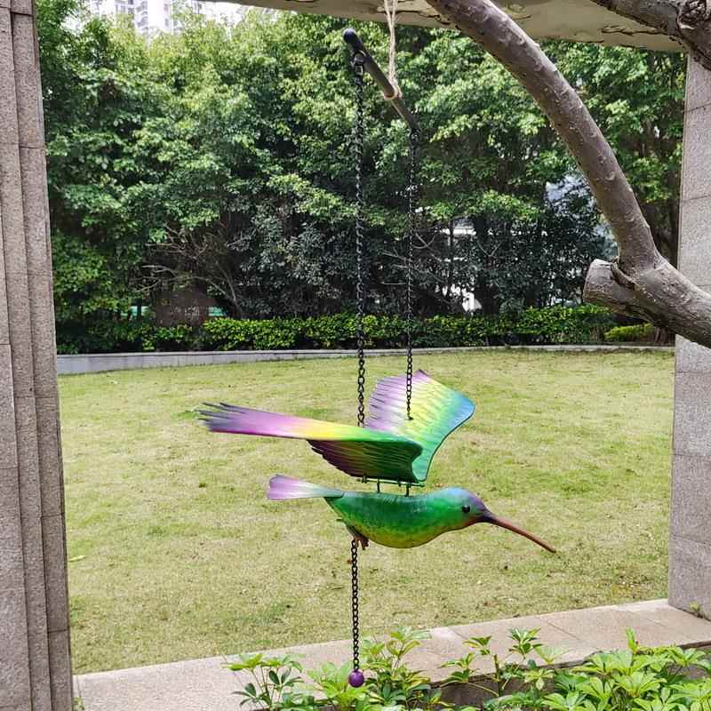 外贸园艺铁艺动物挂件摇摆彩绘小鸟展翅平衡器庭院花园金属装饰品