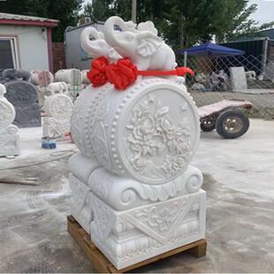 石雕门墩汉白玉石鼓大理石小象门鼓一对别墅庭院门口摆件