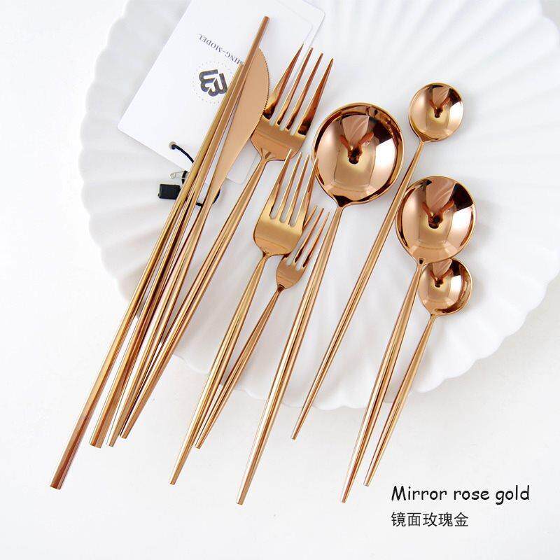 Luxury Rose Gold Cutlery Stainless Steel Dining Utensils - 实物图