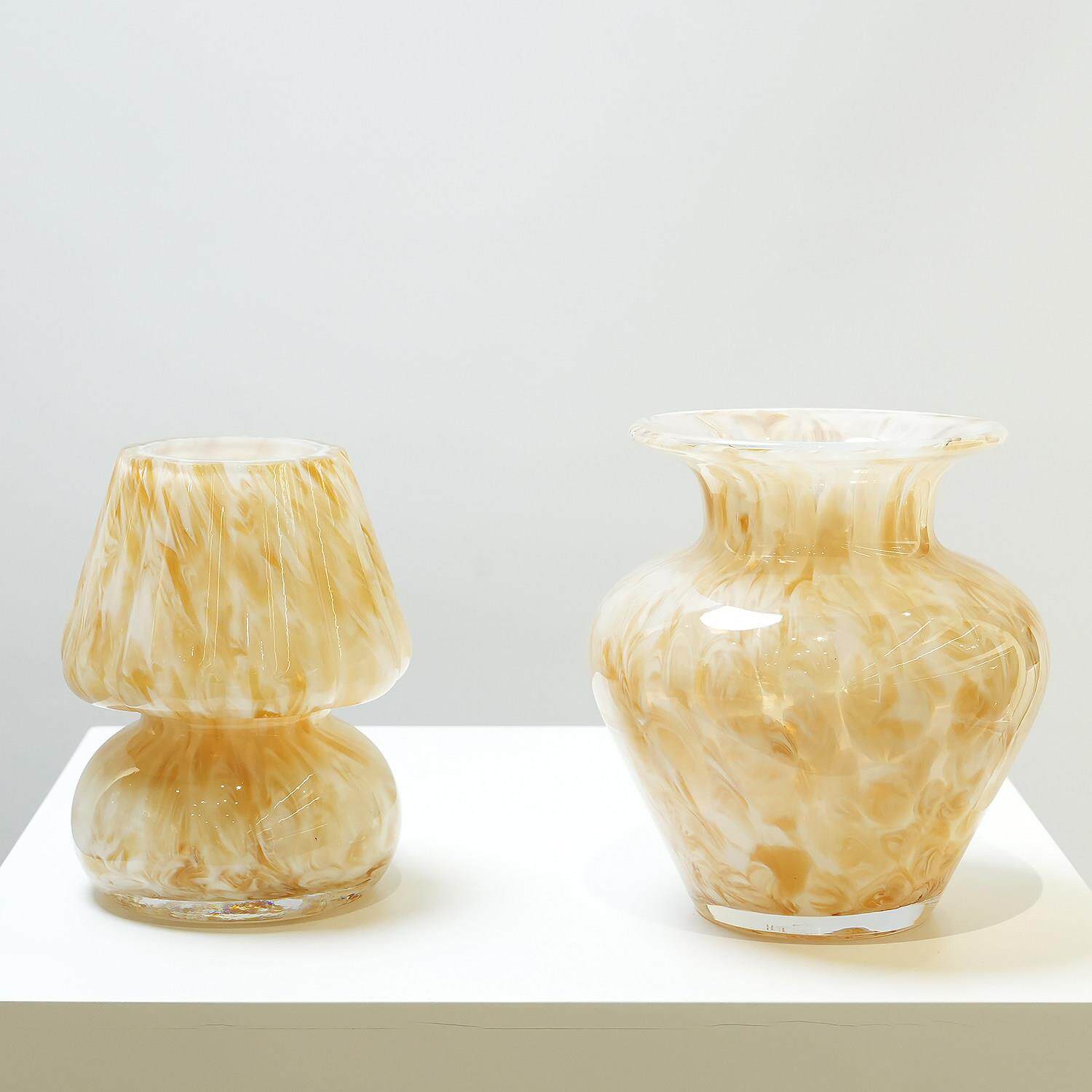 中古精致高级感黄色大理石纹琉璃花瓶茶室法式餐桌面摆件水培插花