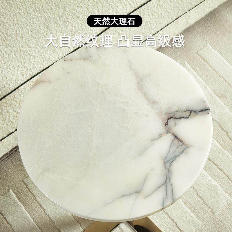 ZEE109天然奢石大理石角几意式极简客厅沙发边几阳台不锈钢小圆桌