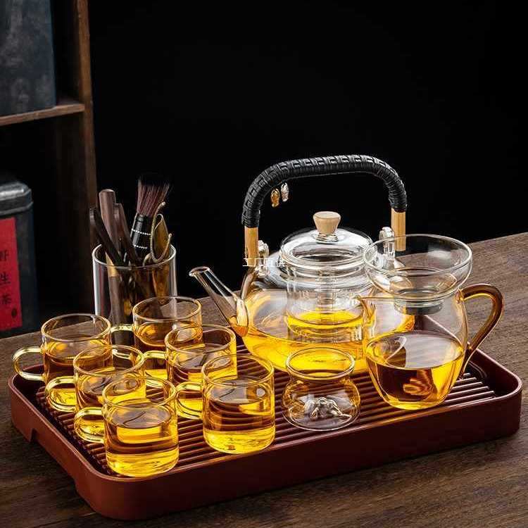 玻璃茶具套装2024新款轻奢泡茶壶茶盘家用提梁煮茶壶功夫茶杯