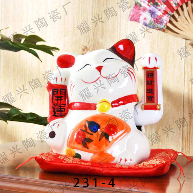 白色陶瓷摇手猫创意日式摇手猫工艺摆件新店送礼居家摆件厂家批发