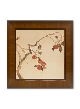 法式中国风餐边柜装饰画客厅沙发背后挂画中古风柿柿如意寓意好的