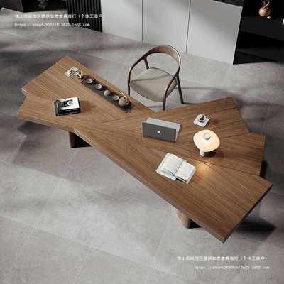 实木办公桌椅组合现代简约商务极简老板桌书桌电脑桌茶桌一体两用