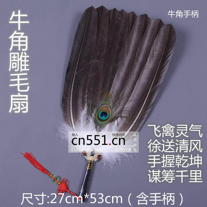 羽毛扇子 孔明扇 水牛角扇柄大号雕毛扇手工鹰毛扇工艺礼品扇