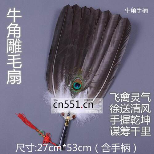 羽毛扇子 孔明扇 水牛角扇柄大号雕毛扇手工鹰毛扇工艺礼品扇