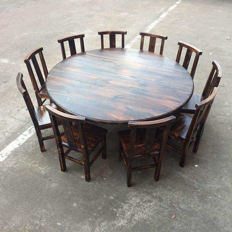 碳化实木圆形饭店农家乐火锅桌椅组合大排档转盘餐厅加厚大小圆桌