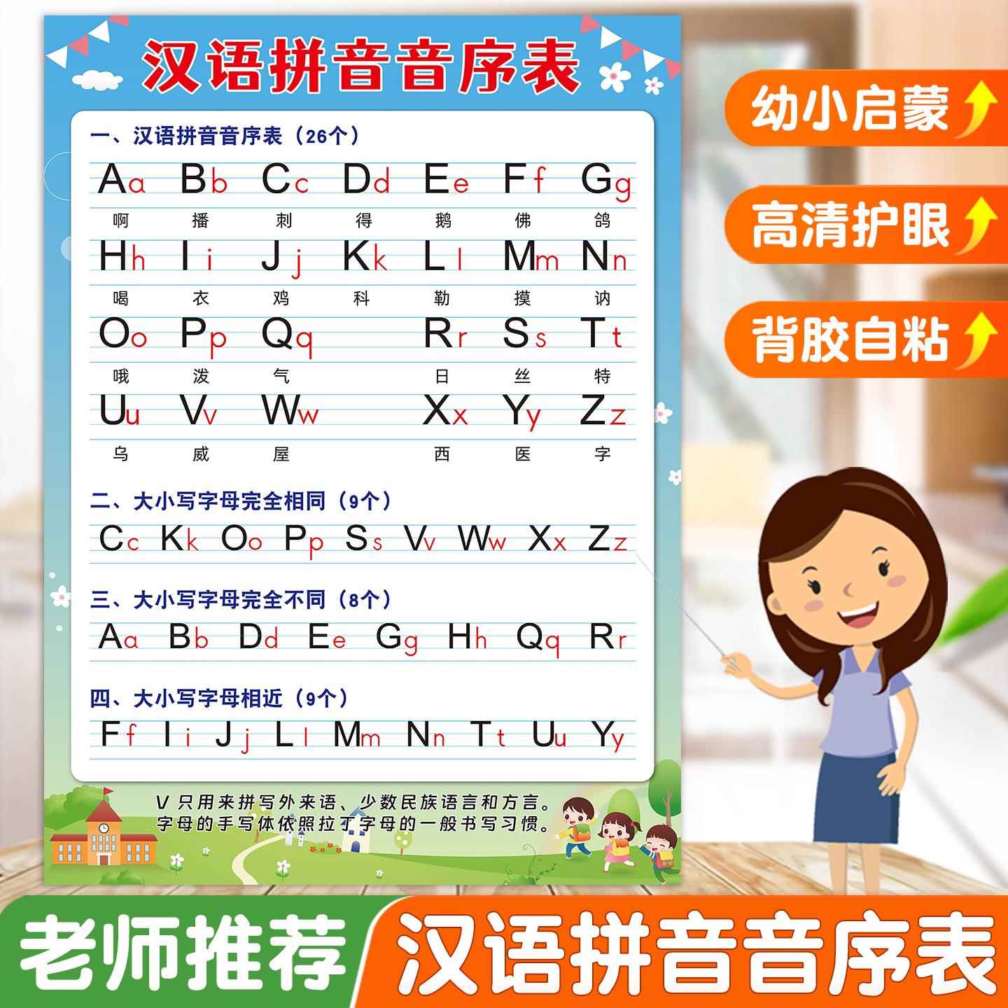 汉语拼音音序表小学生一年级下册26个大小写拼音挂图墙贴纸