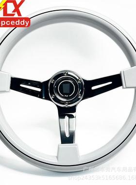 厂家直销 汽车改装电镀方向盘 14寸白色ABS 通用款中凹黑线方向盘