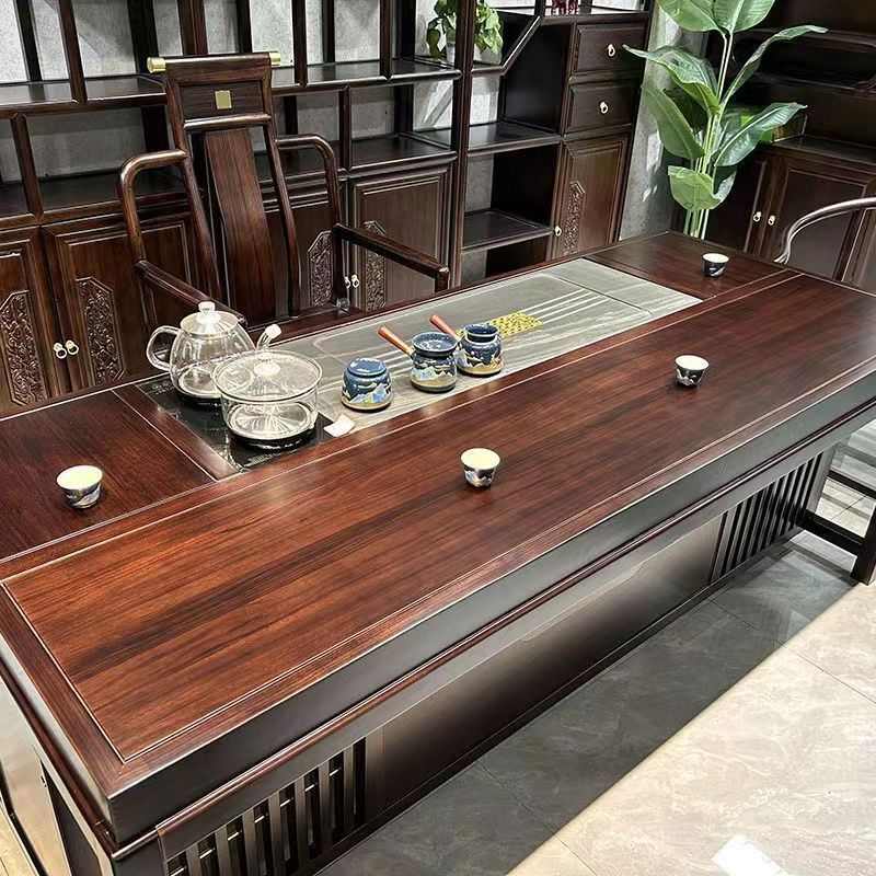 新中式乌金色茶桌桌椅办公室组合一体一整套泡茶客厅家用中式茶几