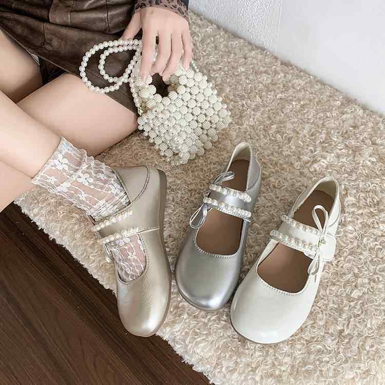 三色珍珠圆头平底玛丽珍鞋2026新款魔术贴单鞋法式软底休闲单鞋定,女鞋,浅口单鞋,淘宝优惠券,粉丝福利购,淘宝优惠卷